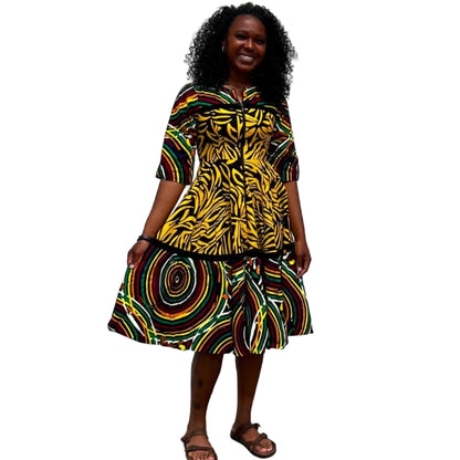 African Prints Ankara Afro Tallia Front Zip Flare Dress