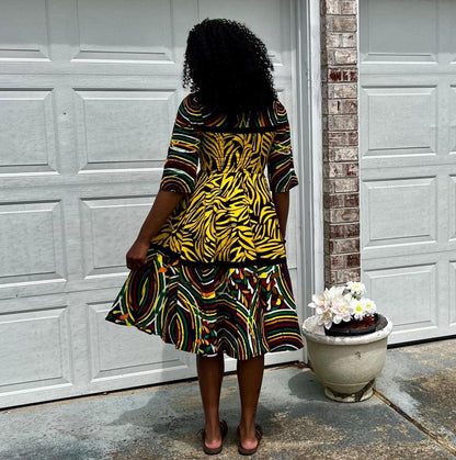 African Prints Ankara Afro Tallia Front Zip Flare Dress