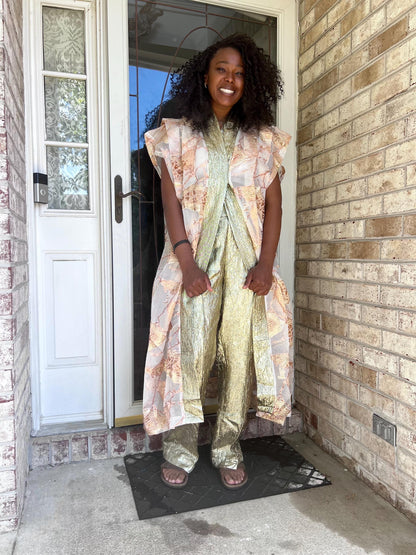 African Luxuy Jaquard Brocade Beaded 2p Pant Set