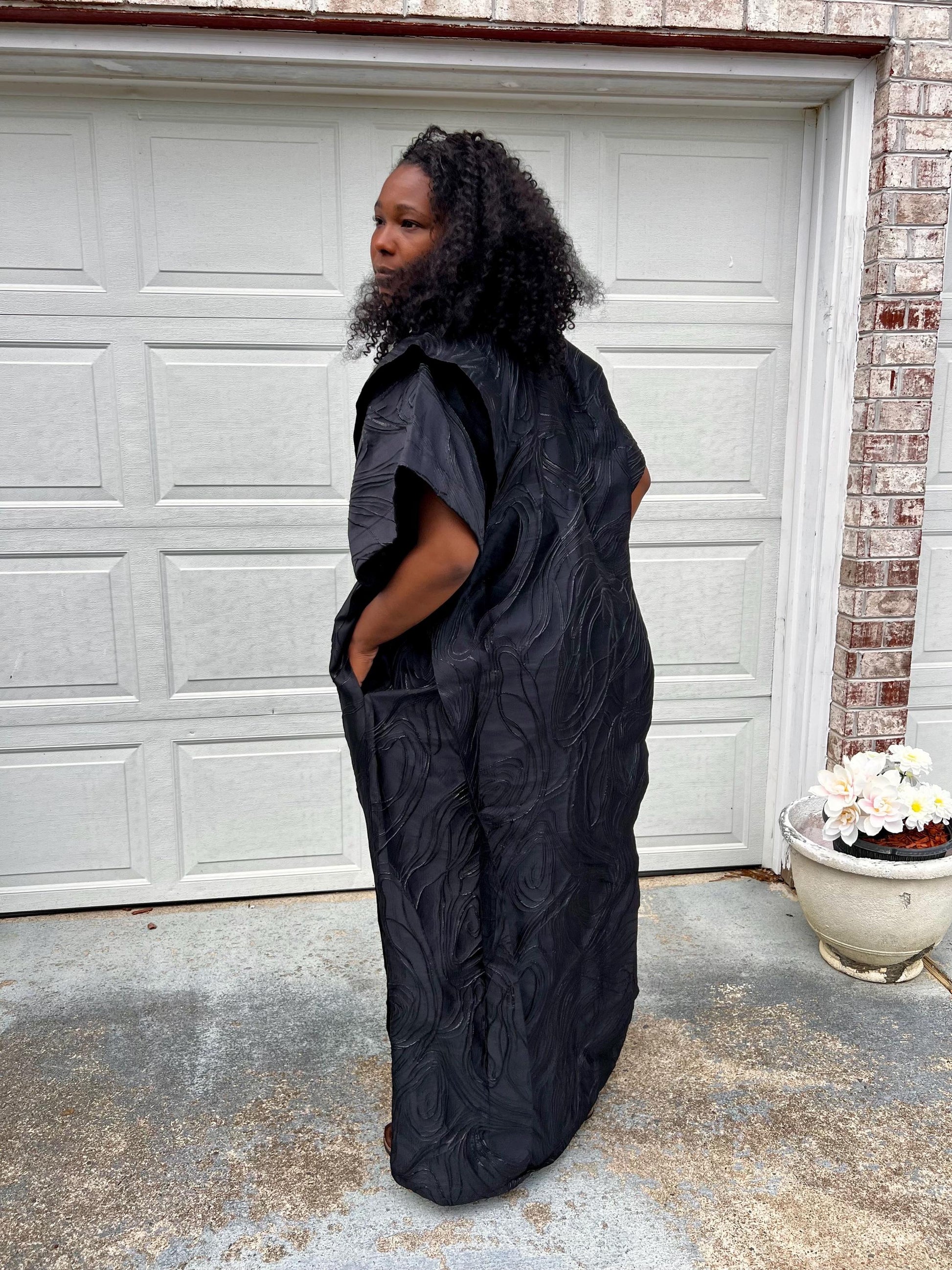 African Unique Rich Aunty Black Damask Brocade Boubou/Maxi Dress Afro American Outfits