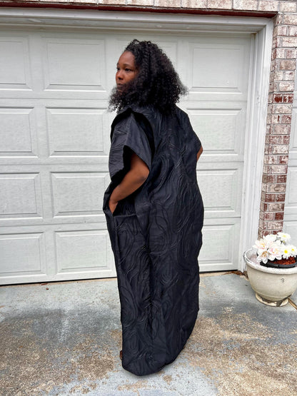 African Unique Rich Aunty Black Damask Brocade Boubou/Maxi Dress Afro American Outfits
