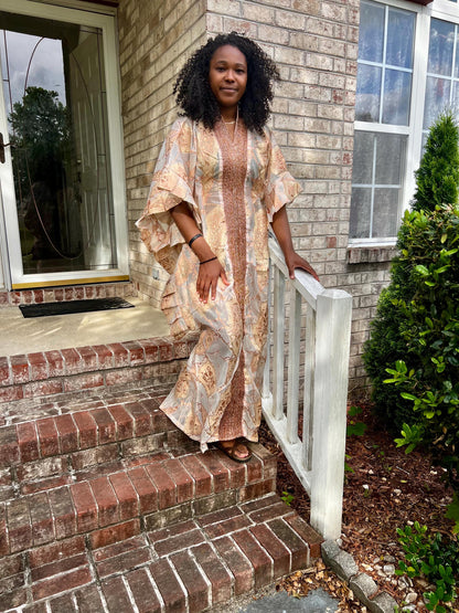 Unique African Jacquard Brocade  Beaded Afro Phoebe Kaftan/Bubu Dress with Inner Wear