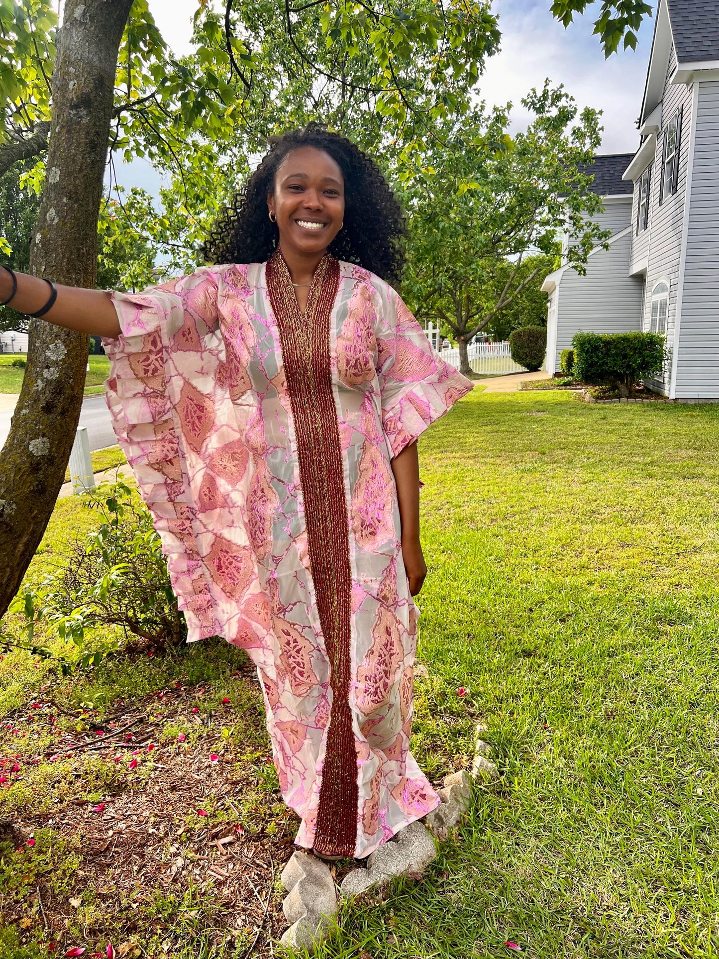 Unique African Jacquard Brocade  Beaded Afro Phoebe Kaftan/Bubu Dress with Inner Wear