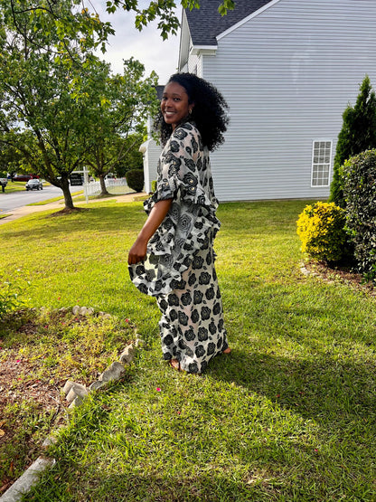 Unique African Jacquard Brocade  Beaded Afro Phoebe Kaftan/Bubu Dress with Inner Wear