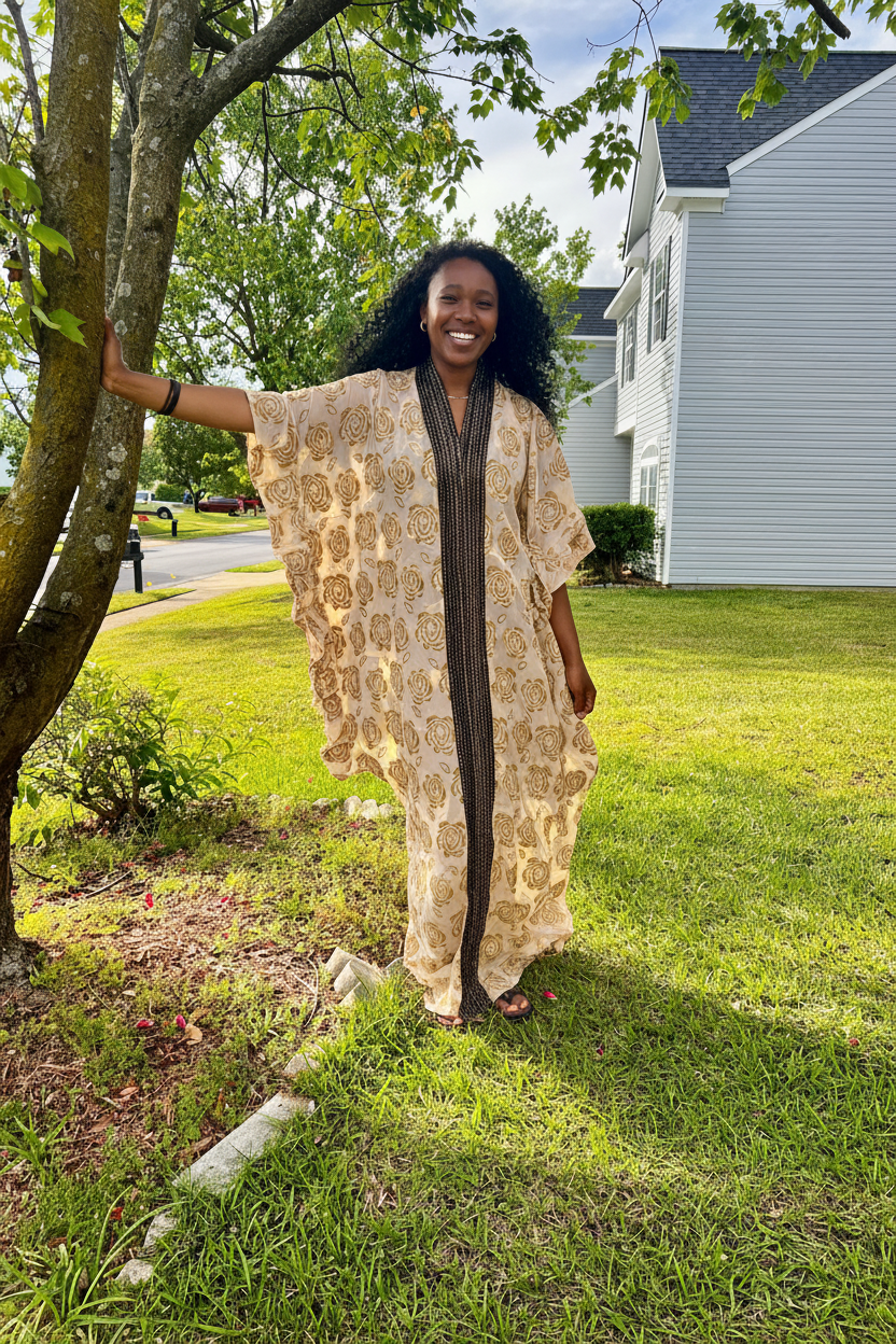 Unique African Jacquard Brocade  Beaded Afro Phoebe Kaftan/Bubu Dress with Inner Wear