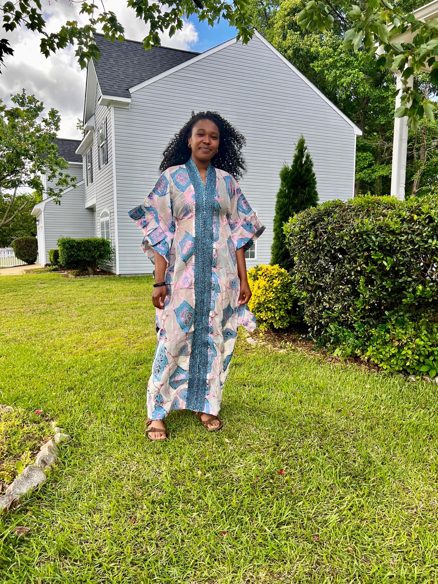 Unique African Jacquard Brocade  Beaded Afro Phoebe Kaftan/Bubu Dress with Inner Wear