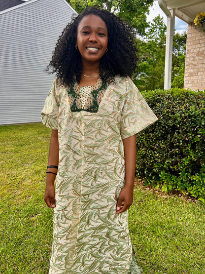 African Hand Beaded/Embroidered Afro Kayla Damask Brocade Kaftan Dress