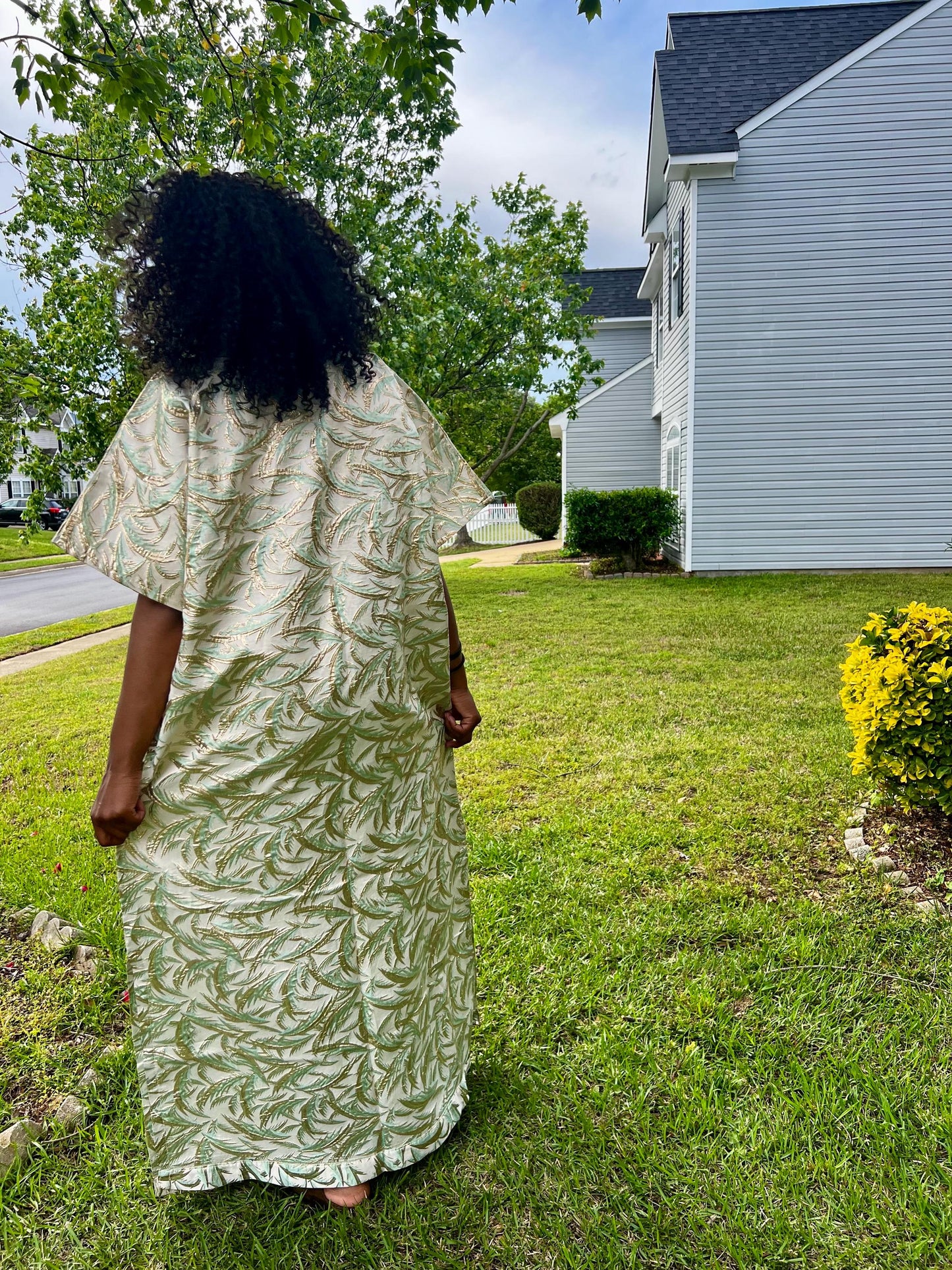 African Hand Beaded/Embroidered Afro Kayla Damask Brocade Kaftan Dress