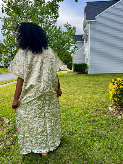 African Hand Beaded/Embroidered Afro Kayla Damask Brocade Kaftan Dress