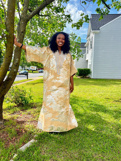 African Hand Beaded/Embroidered Afro Kayla Damask Brocade Kaftan Dress