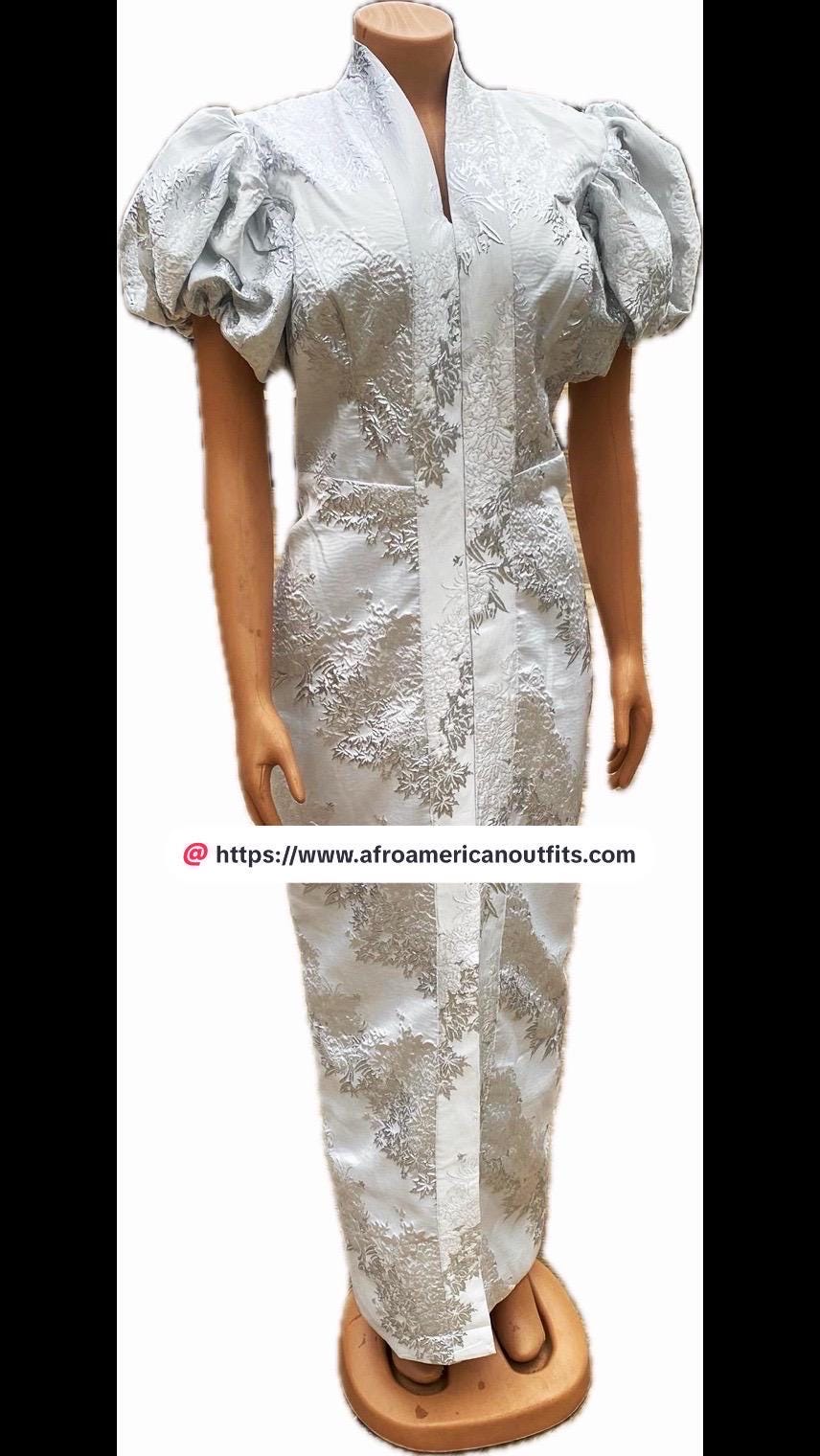 Elegant Damask Brocade fitted Afro Talia Dress