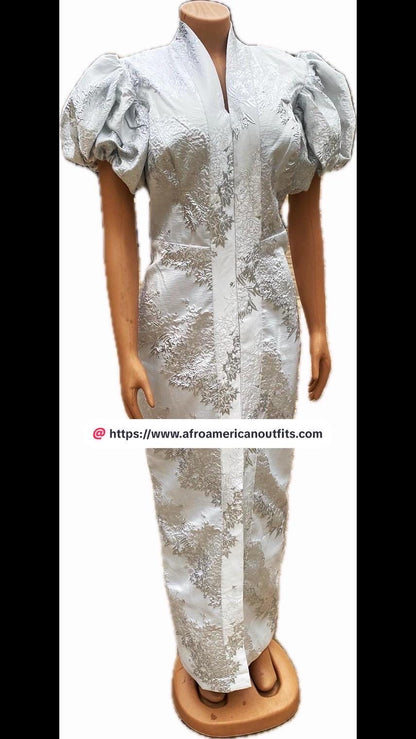 Elegant Damask Brocade fitted Afro Talia Dress