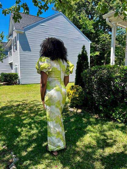 Elegant Damask Brocade fitted Afro Talia Dress