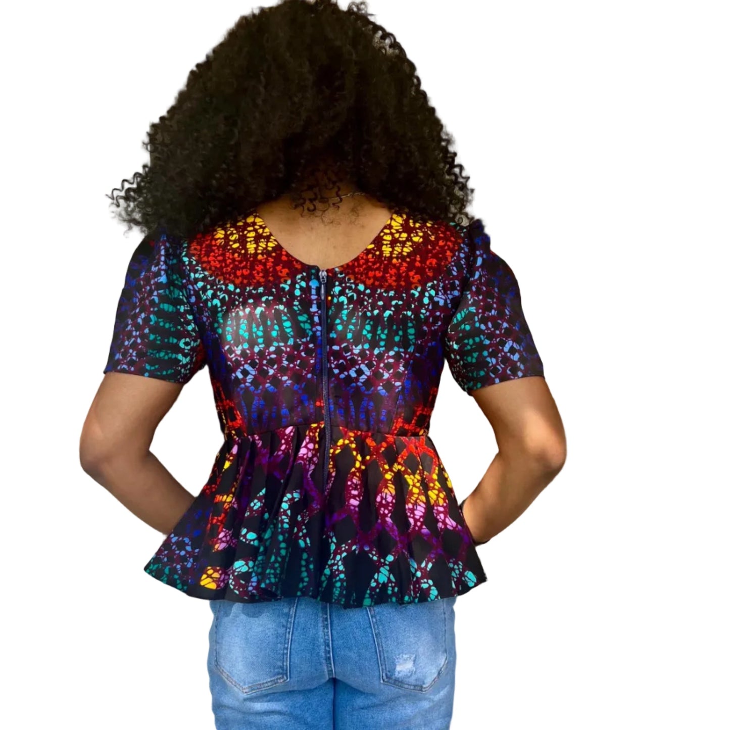 African  Ankara Wax Print Multi Colored Ethnic Fitted Tops/Blouse Afro American Outfits