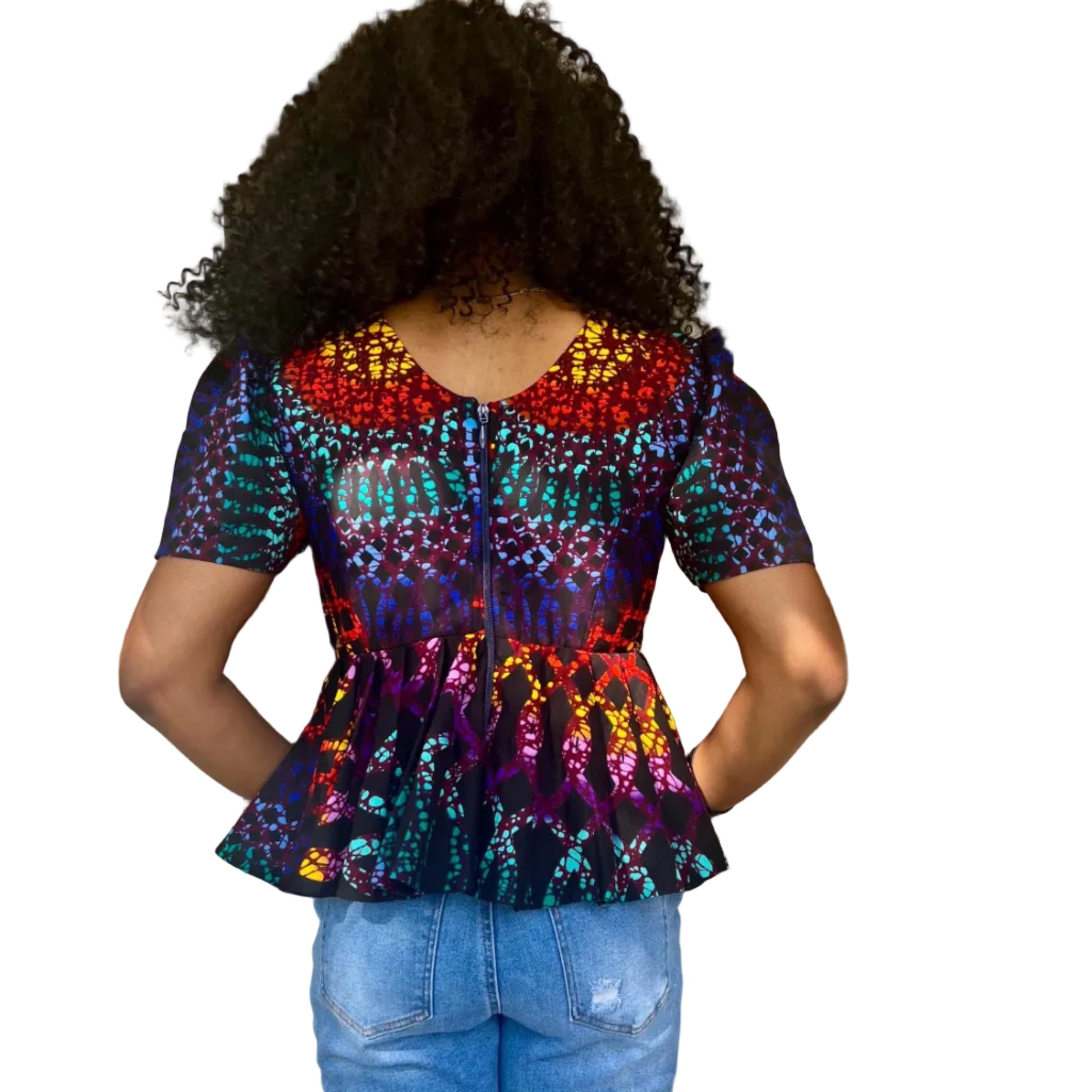 African  Ankara Wax Print Multi Colored Ethnic Fitted Tops/Blouse Afro American Outfits