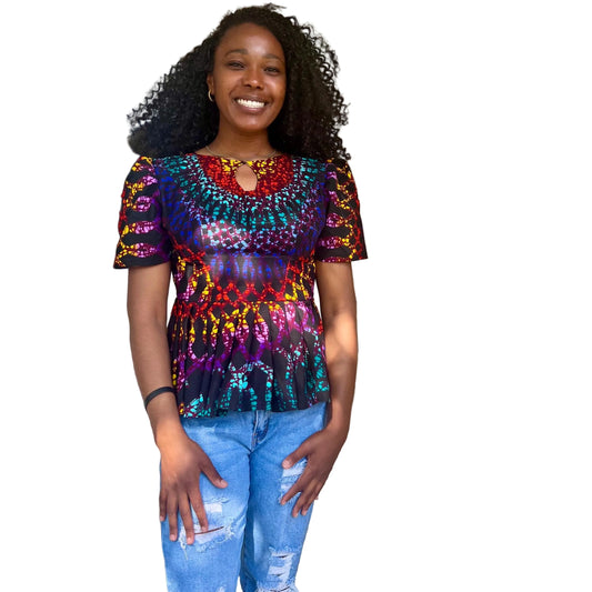 African  Ankara Wax Print Multi Colored Ethnic Fitted Tops/Blouse