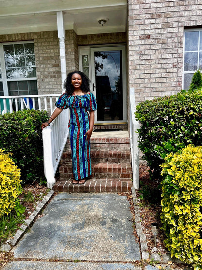 African Print Ankara Tie front/Off shoulder Fashion Dress Afro American Outfits
