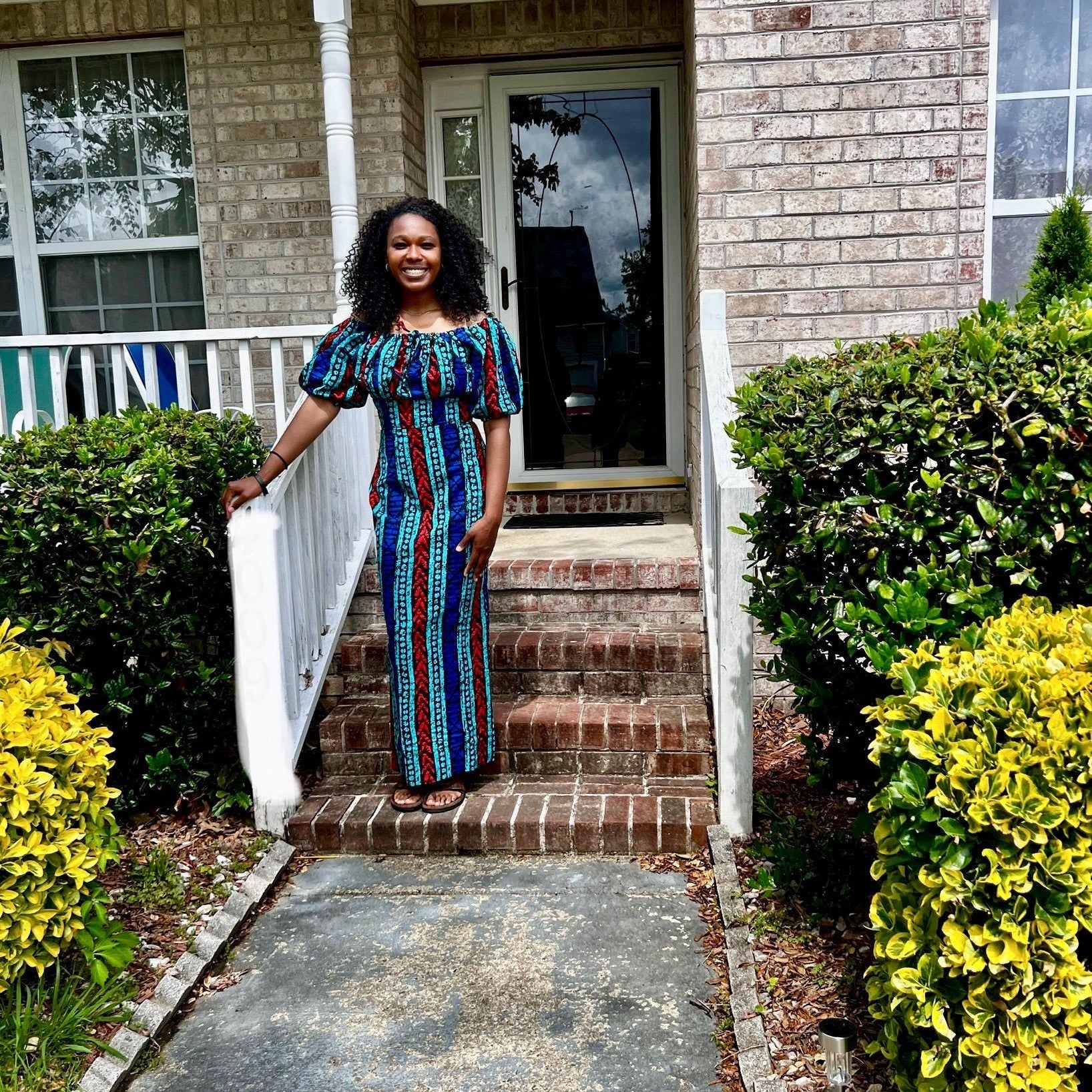 Ankara African Print Tie-Front Long Dress: Off-Shoulder Cotton Fashion Afro American Outfits