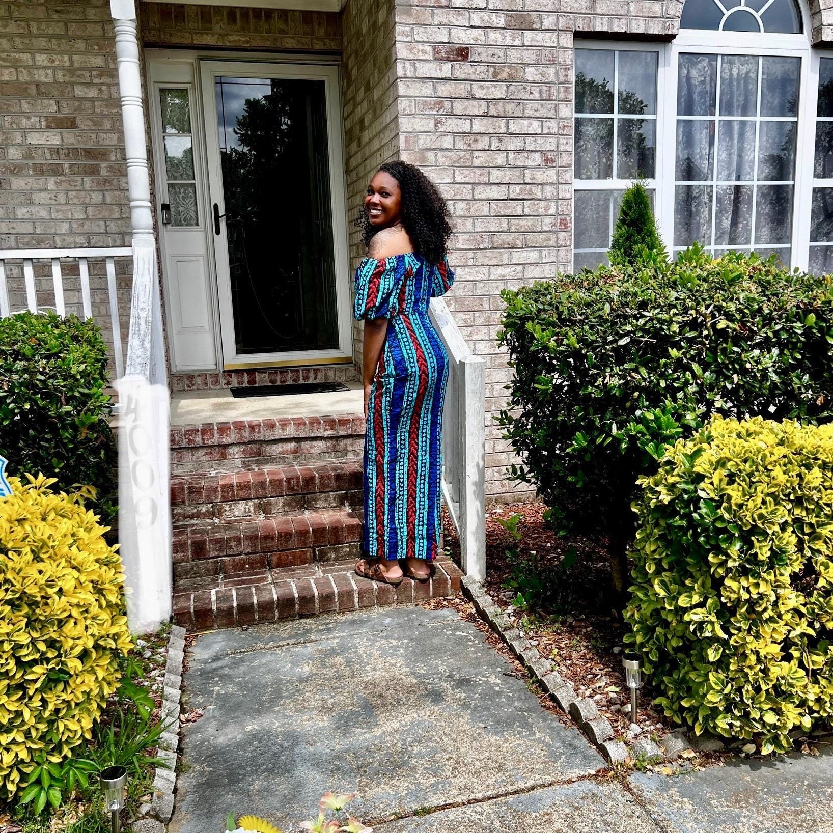 African Print Ankara Tie front/Off shoulder Fashion Dress Afro American Outfits