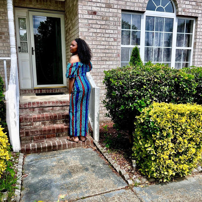 African Print Ankara Tie front/Off shoulder Fashion Dress Afro American Outfits
