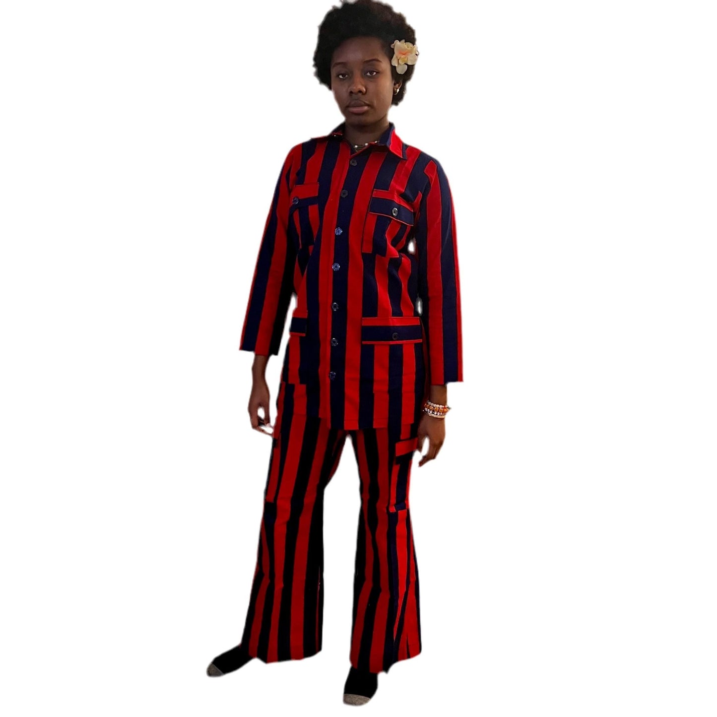 African Print Ankara  Wax Stripped Design 2p Pant Set