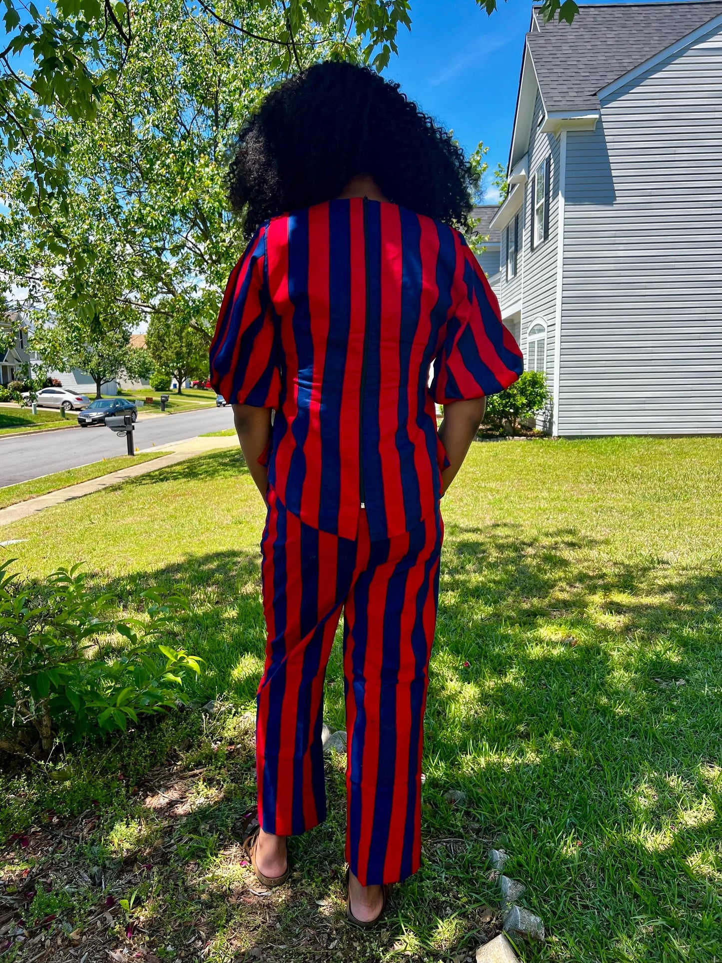 African Print Ankara  Wax Stripped Design 2p Pant Set