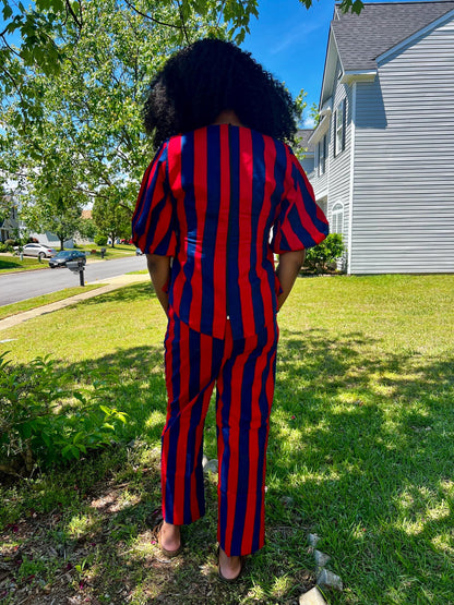 African Print Ankara  Wax Stripped Design 2p Pant Set