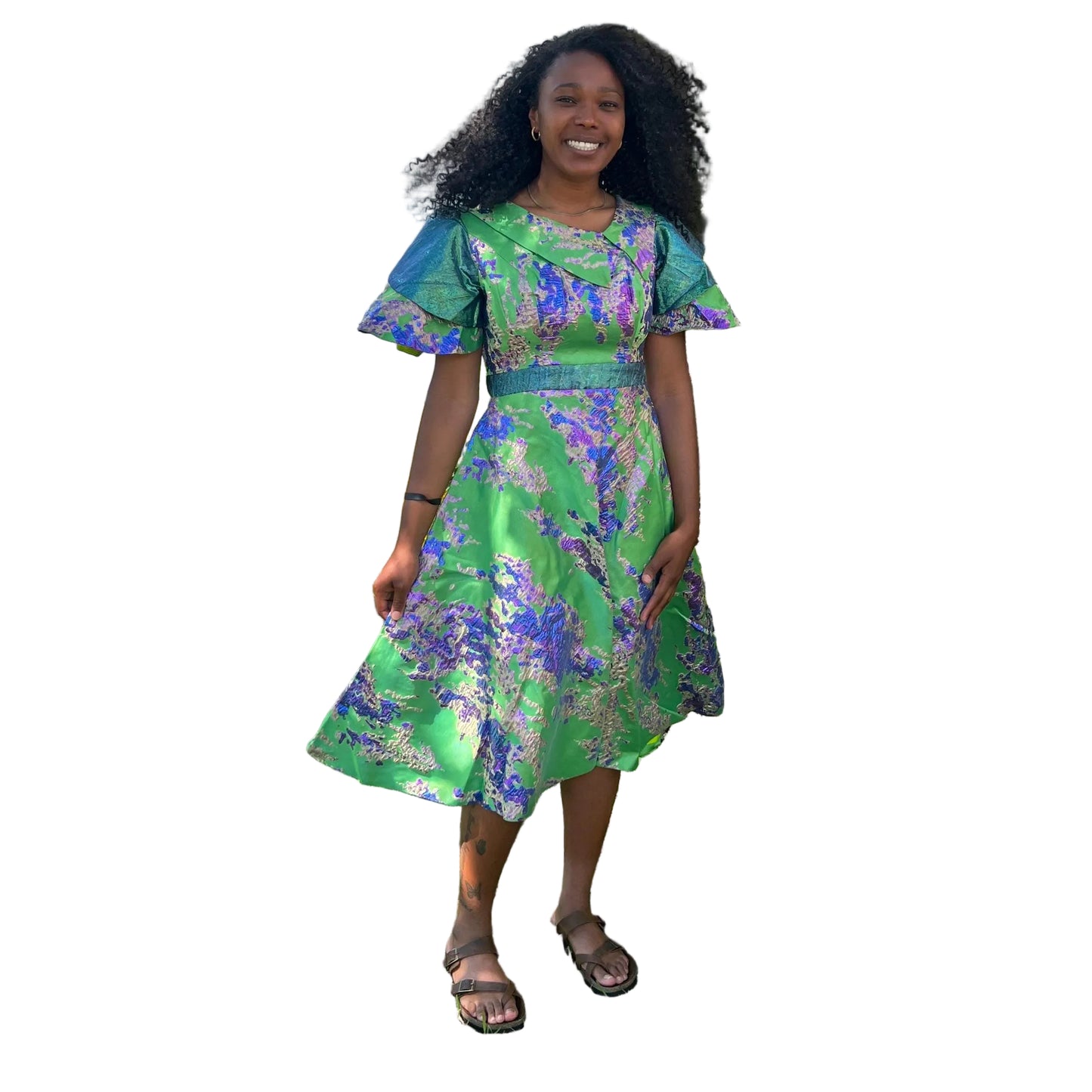 African Unique Luxury Damask Brocade Flare Dress