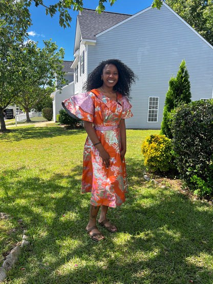 African Unique Luxury Damask Brocade Flare Dress