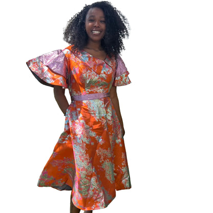 African Unique Luxury Damask Brocade Flare Dress
