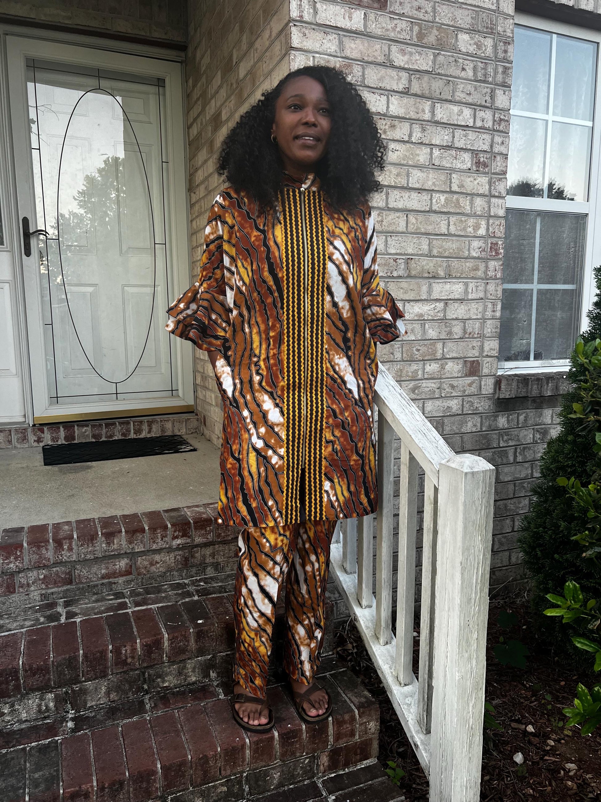 African Wax Print Ankara Kimono Style Front Zipper 2p Pant Set Afro American Outfits