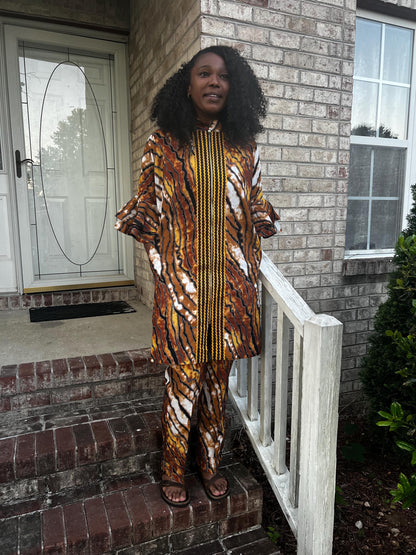 African Wax Print Ankara Kimono Style Front Zipper 2p Pant Set Afro American Outfits