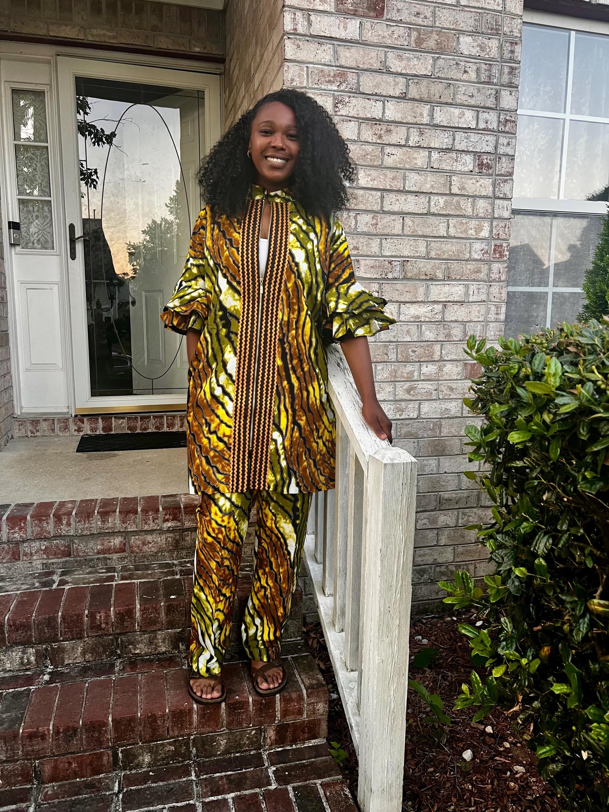 African Wax Print Ankara Kimono Style Front Zipper 2p Pant Set Afro American Outfits