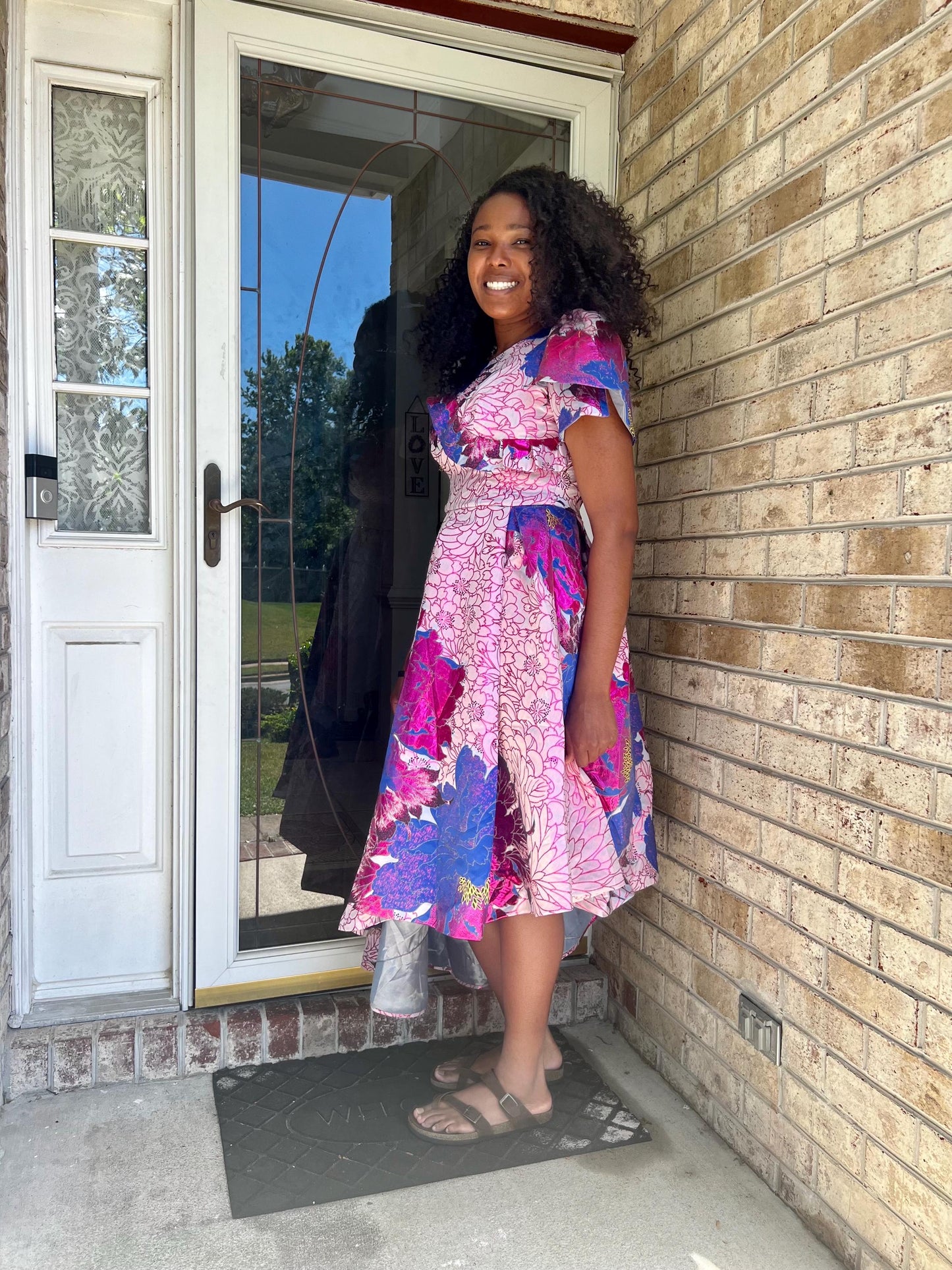 Luxury Damask Brocade  kiss Sleeves Floral Dress