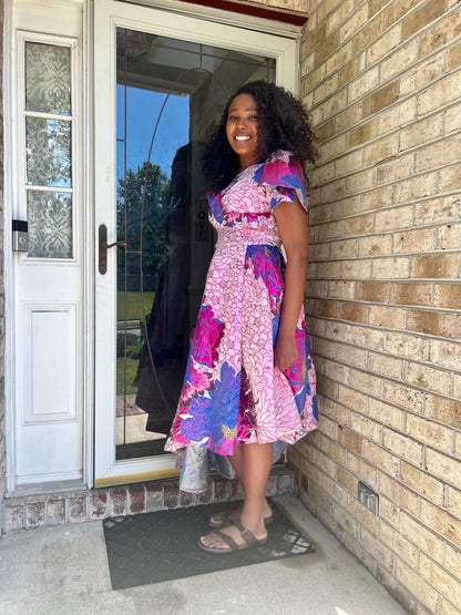 Luxury Damask Brocade  kiss Sleeves Floral Dress