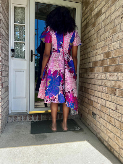 Luxury Damask Brocade  kiss Sleeves Floral Dress