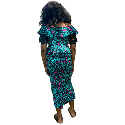 African Wax Print Ankara/Cord Lace  Skirt and Blouse Afro American Outfits