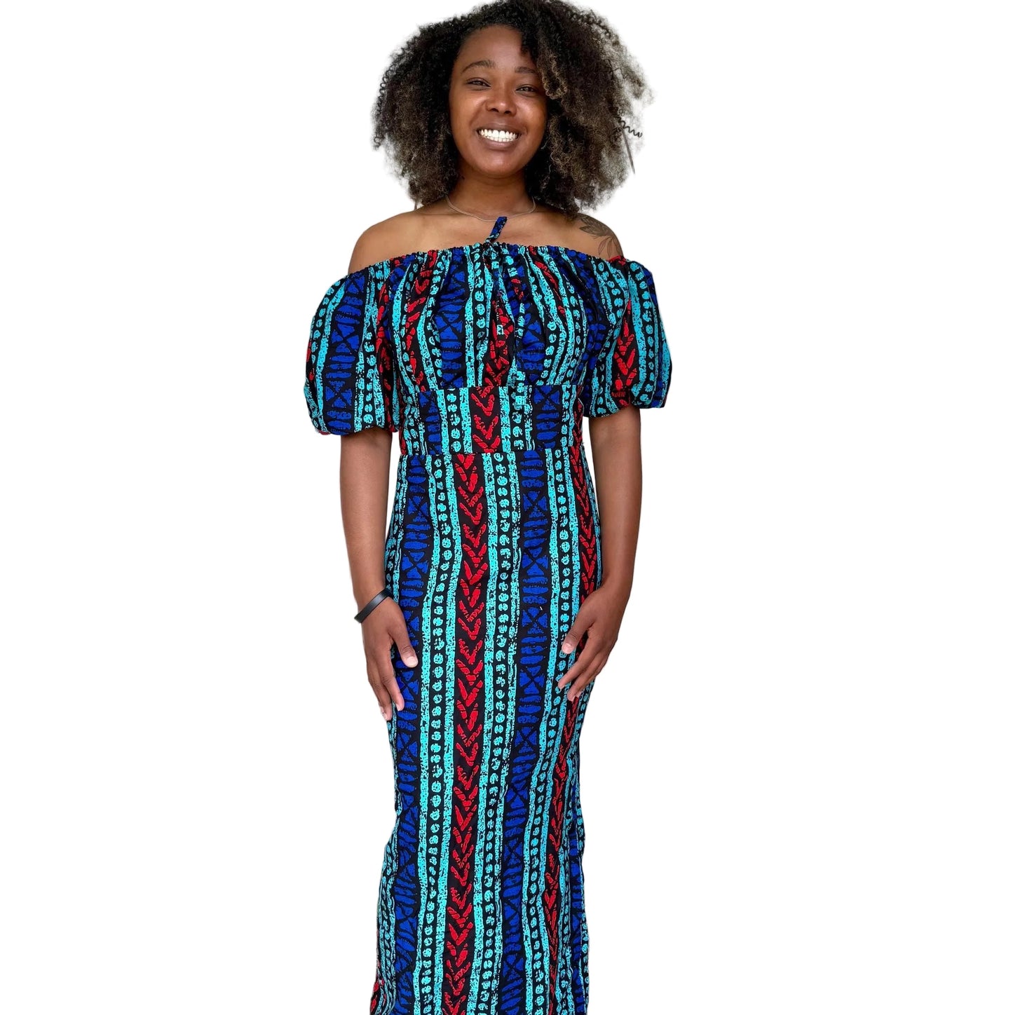 African Print Ankara Tie front/Off shoulder Fashion Dress Afro American Outfits