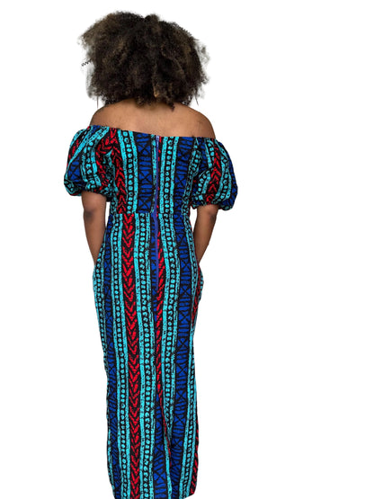 African Print Ankara Tie front/Off shoulder Fashion Dress Afro American Outfits
