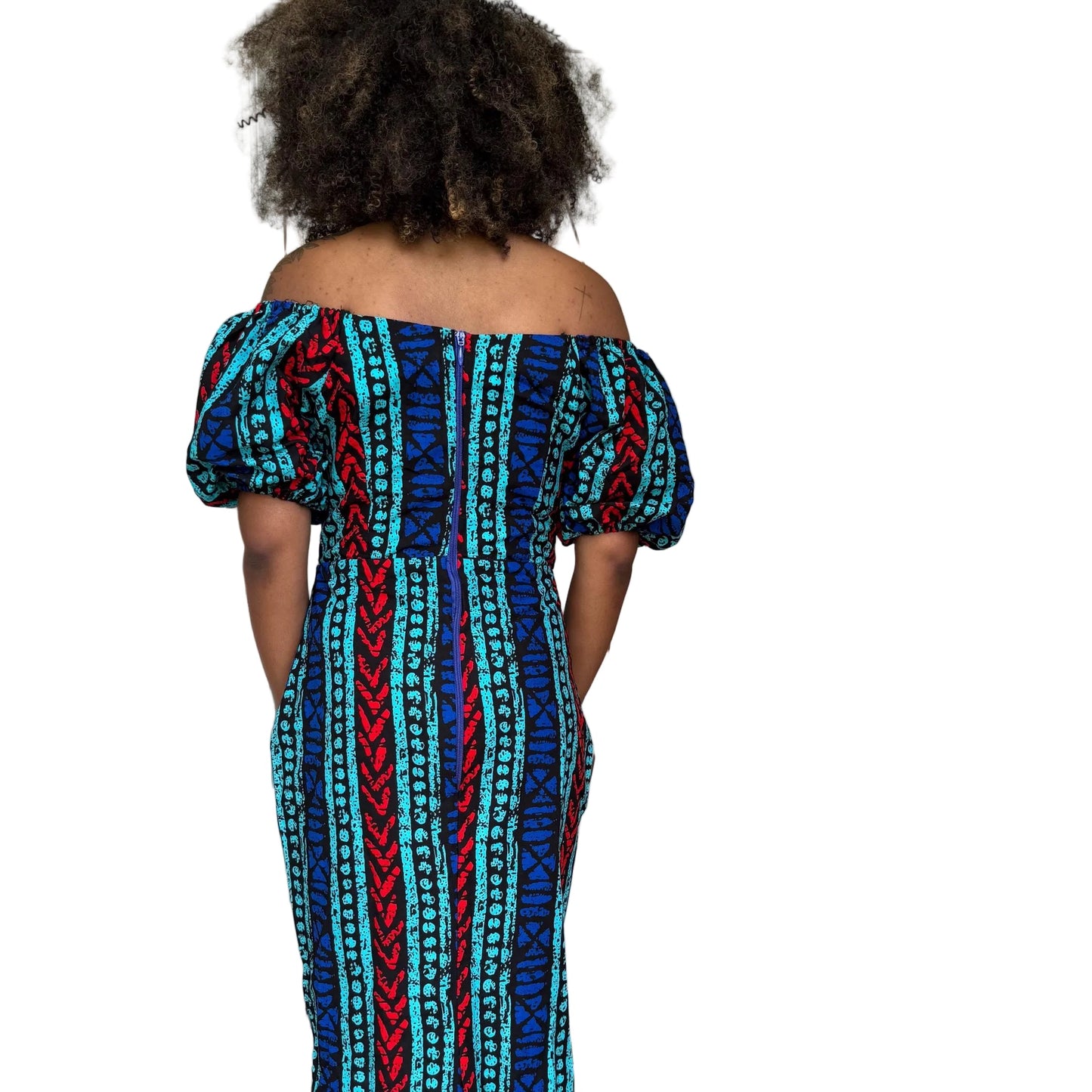 Ankara African Print Tie-Front Long Dress: Off-Shoulder Cotton Fashion Afro American Outfits