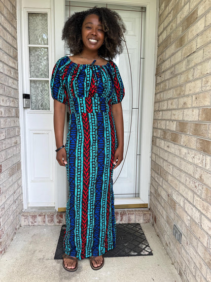 African Print Ankara Tie front/Off shoulder Fashion Dress Afro American Outfits