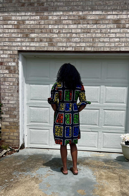 African Ankara Wax Print  Afro Tiara Dress Multicolored Dress