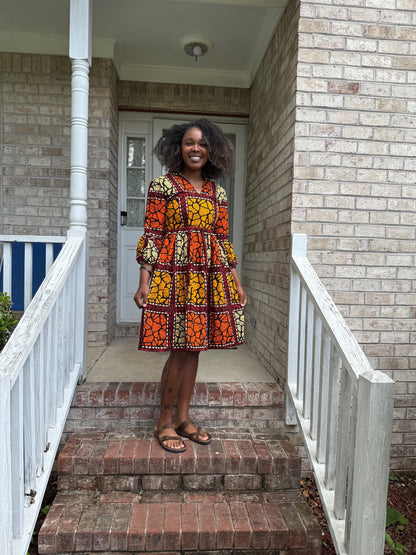 African Ankara Wax Print  Afro Tiara Dress Multicolored Dress