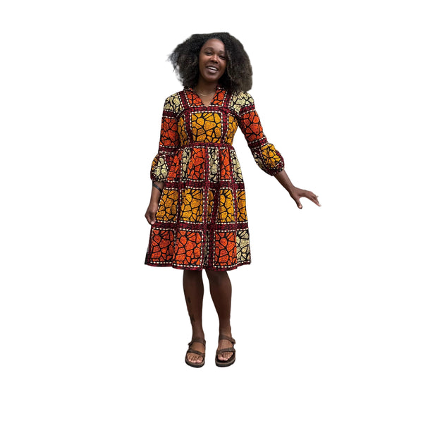 African Ankara Wax Print  Afro Tiara Dress Multicolored Dress