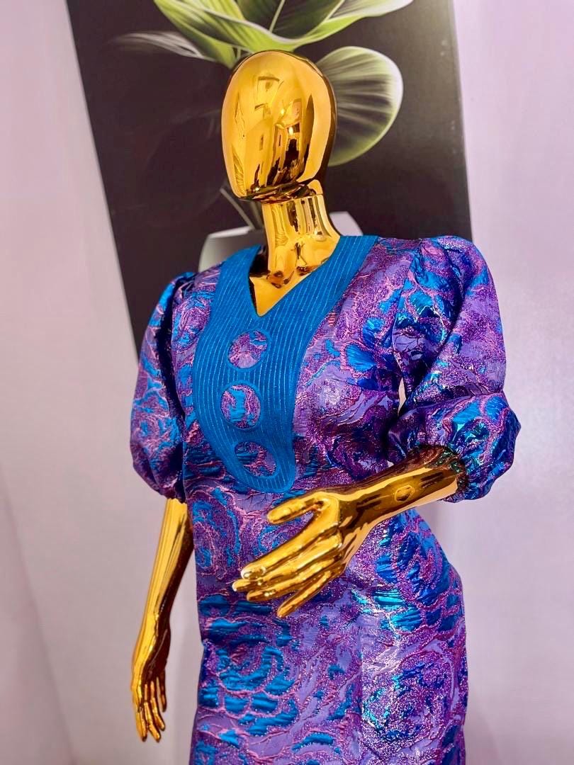 African Unique Rich Aunty  Damask Brocade  Embroidered Kaftan Dress Afro American Outfits