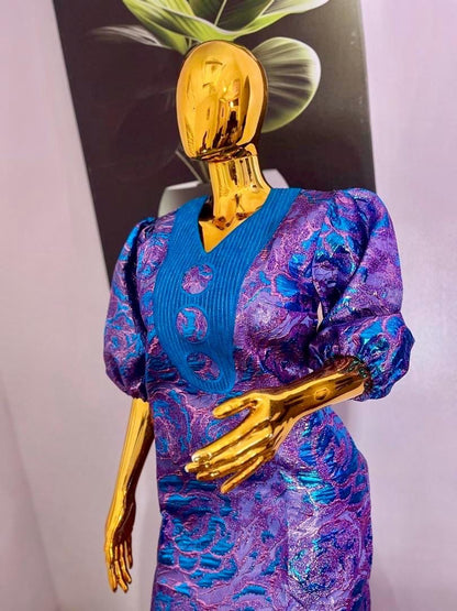 African Unique Rich Aunty  Damask Brocade  Embroidered Kaftan Dress Afro American Outfits