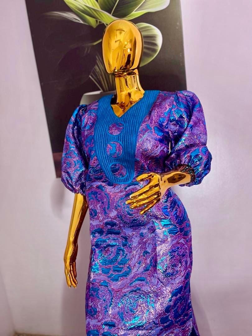 African Unique Rich Aunty  Damask Brocade  Embroidered Kaftan Dress Afro American Outfits