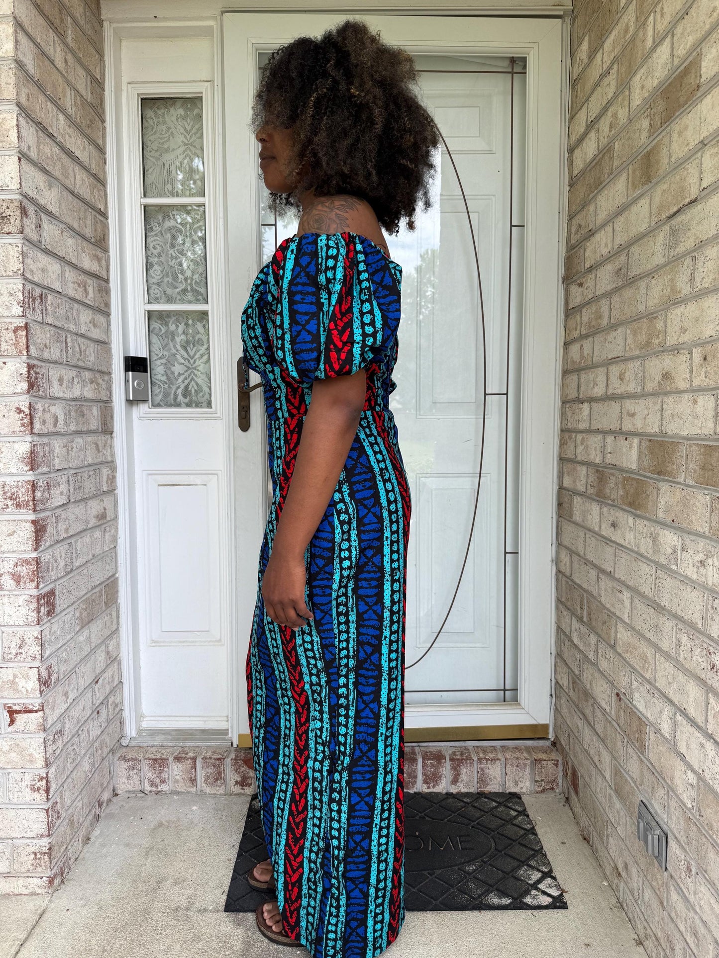 African Print Ankara Tie front/Off shoulder Fashion Dress Afro American Outfits