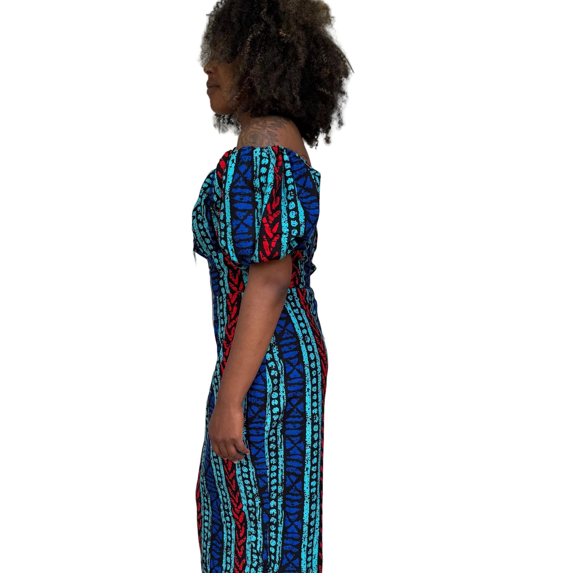 Ankara African Print Tie-Front Long Dress: Off-Shoulder Cotton Fashion Afro American Outfits