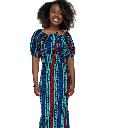African Print Ankara Tie front/Off shoulder Fashion Dress Afro American Outfits